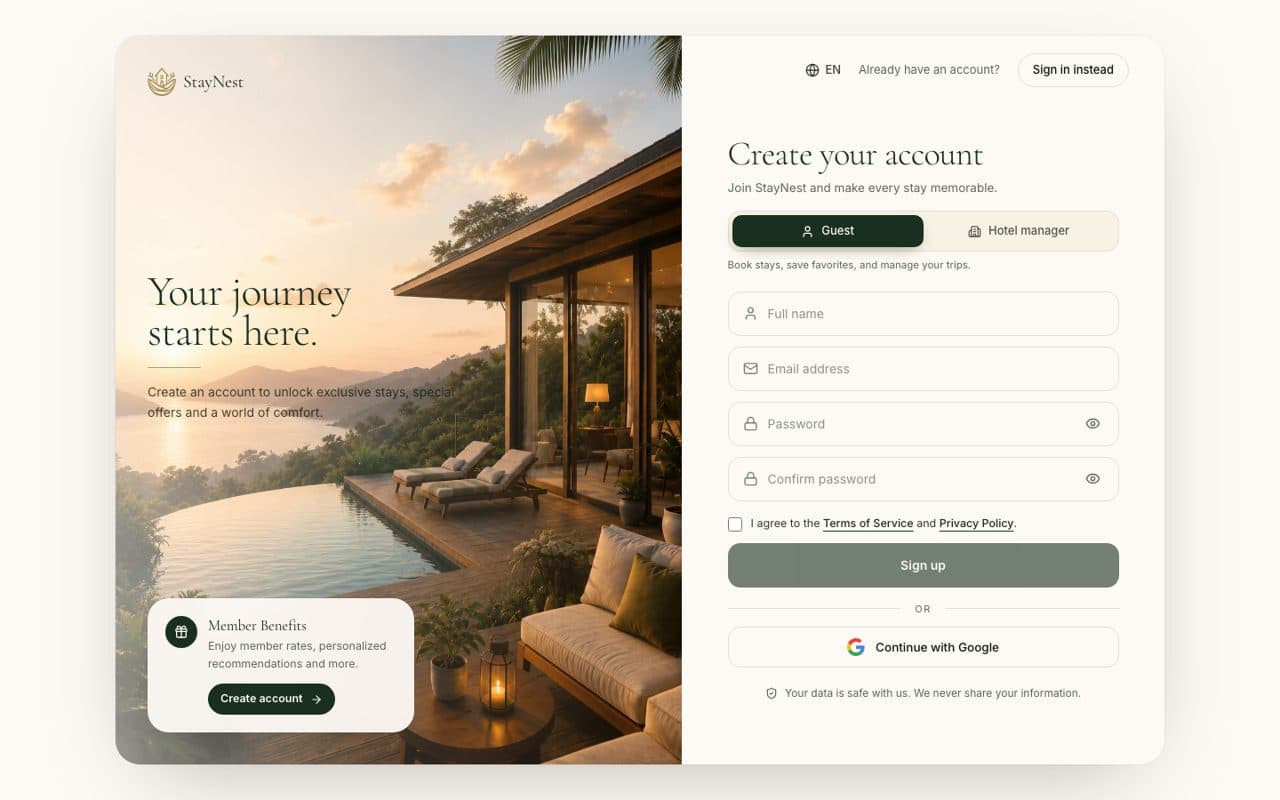 StayNest — Hospitality / AI SaaS